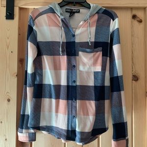 Flannel button up with hood